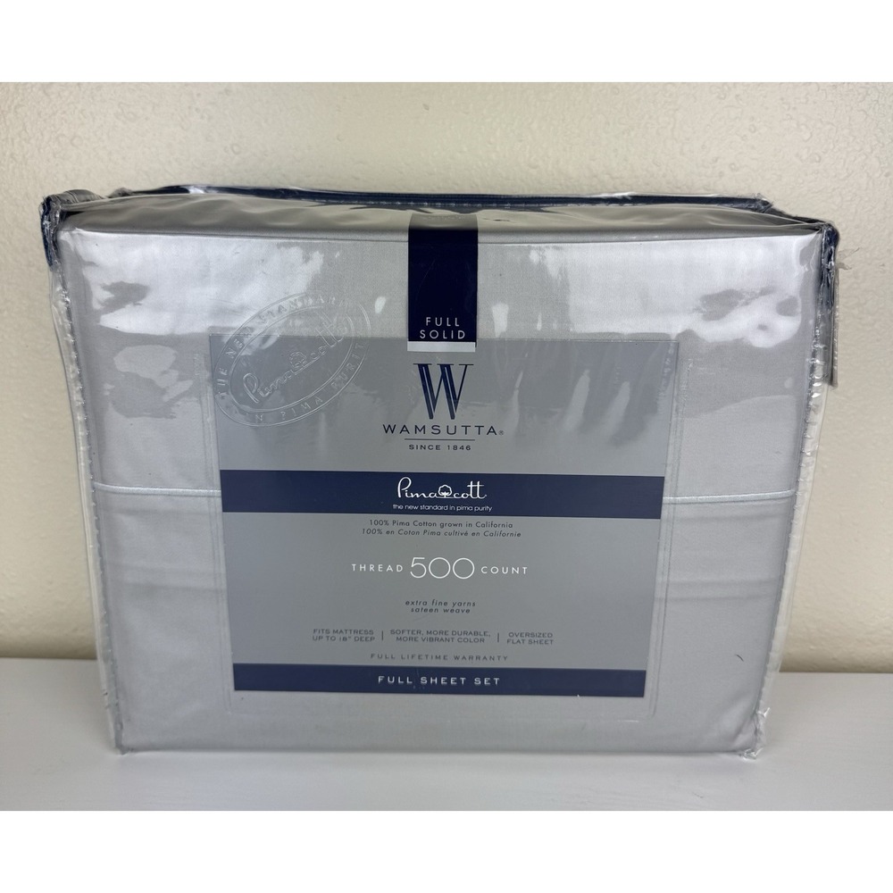 NEW WAMSUTTA 500 Thread Count Pima Cotton FULL Sheet Set In Silver Discontinued